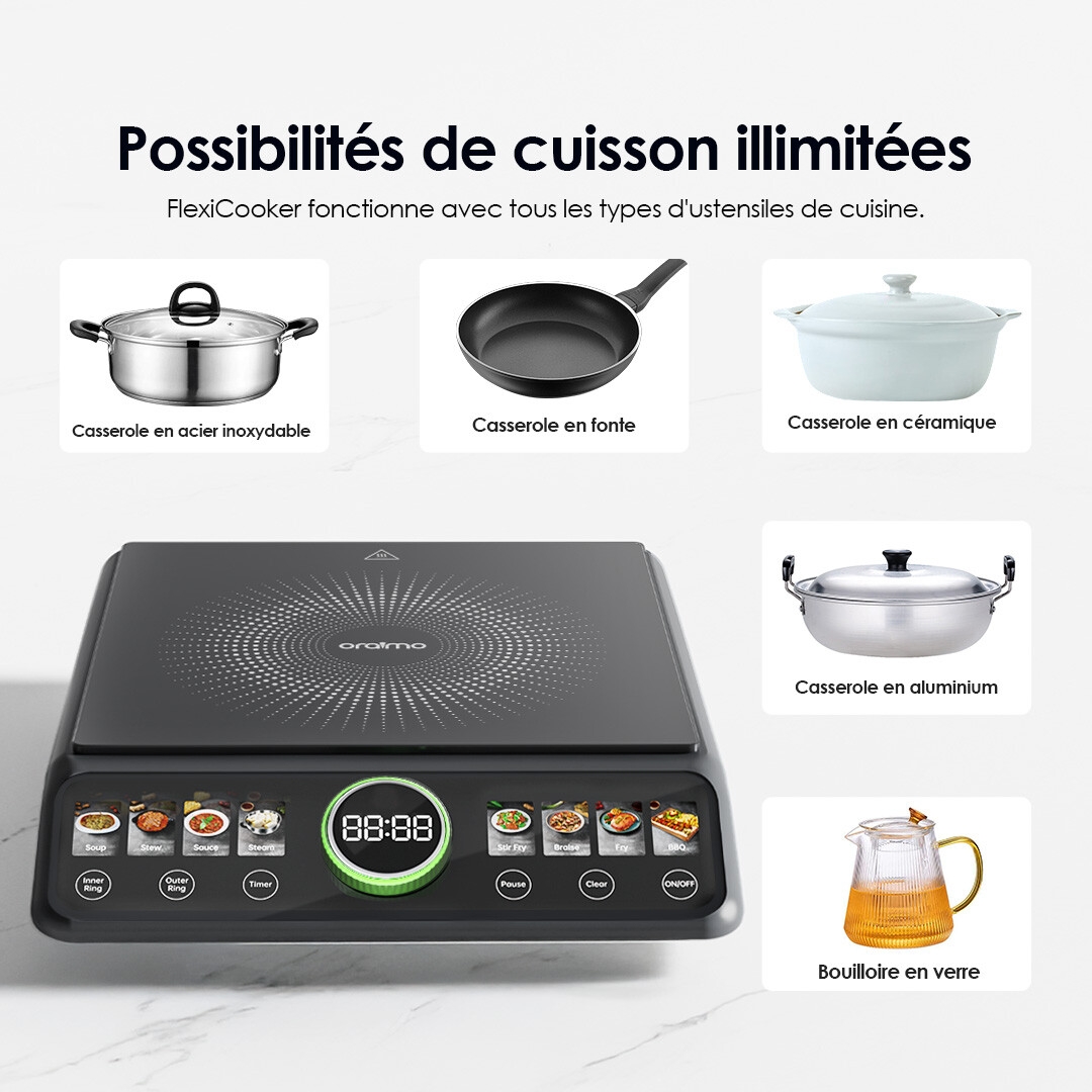 oraimo Flexi Cooker OCS 201A 3 Possibilités de cuisson illimitées