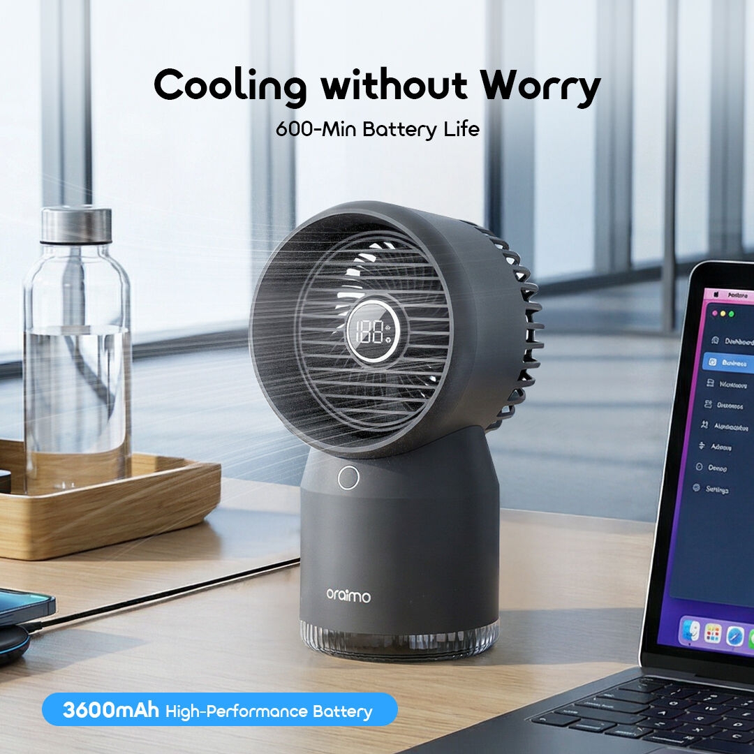 oraimo Desktop Fan Global ODF-502A 3 Sweeps Away Heat Fast 4.7m/s Airflow