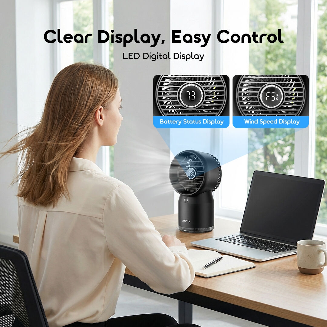 oraimo Desktop Fan Global ODF-502A 5 Clear Display Easy Control LED Digital Display
