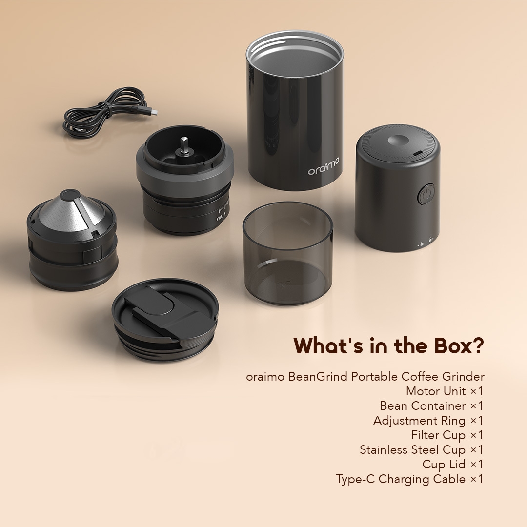 Moulin à Café Portable oraimo BeanGrind OCB-221A 10 Contenu de la Boîte ?