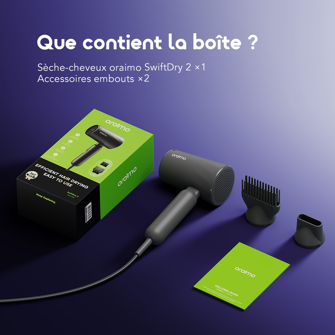 oraimo Hair Dryer SwiftDry 2 OHD 210N 10 what in the box FR