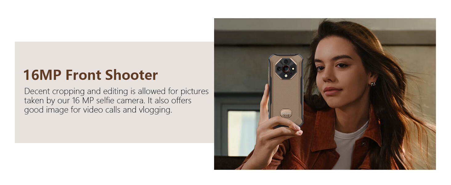 Texte : « Image 2 » et « Photo frontale 16 MP ». Scène intérieure montrant l'utilisation de l'appareil photo d'un smartphone, l'appareil étant fixé sur la poignée.