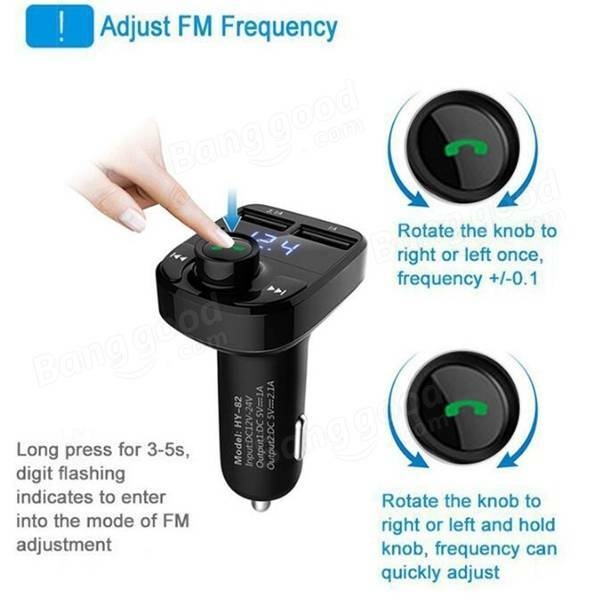 HY-82 Car Bluetooth mains libres FM launcher voiture MP3 double chargeur voiture USB