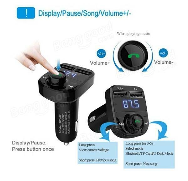 HY-82 Car Bluetooth mains libres FM launcher voiture MP3 double chargeur voiture USB