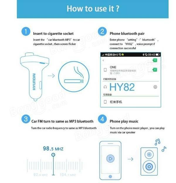 HY-82 Car Bluetooth mains libres FM launcher voiture MP3 double chargeur voiture USB