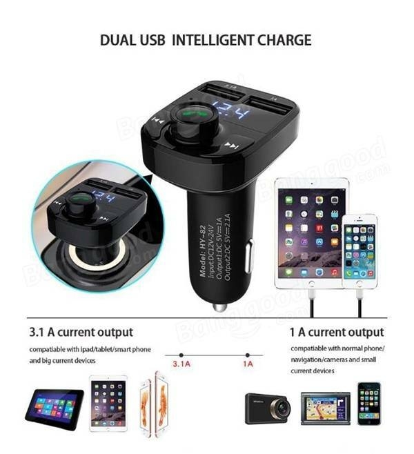 HY-82 Car Bluetooth mains libres FM launcher voiture MP3 double chargeur voiture USB