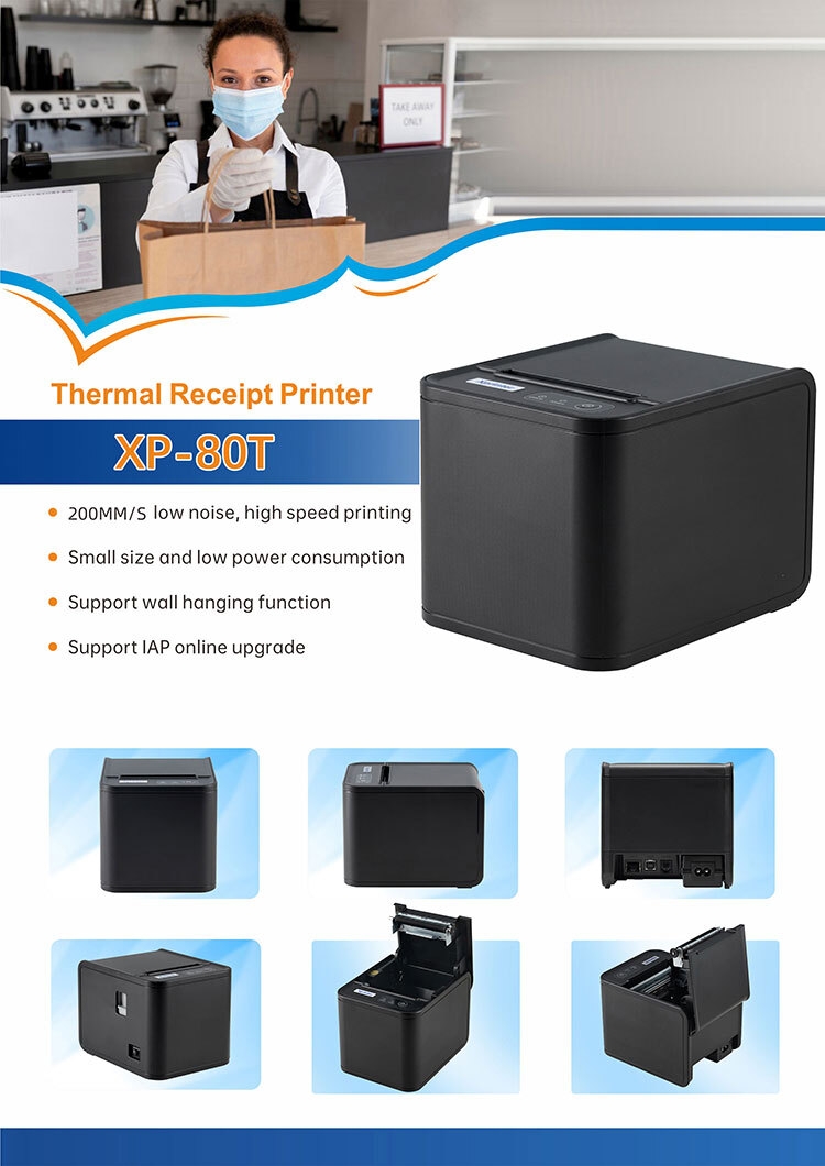 Xprinter XP-80T POS Printer 80mm USB Thermique Reçu Printer Restaurant Cuisine Imprimante avec Auto Cutter Support Cash Drawer