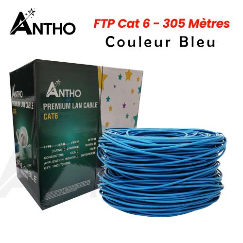Rouleau De Cable FTP CAT 6 - 305 Mètres - Bleu - 305m - 305 M