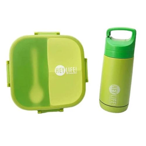Kit Lunch Box Enfant avec Gourde Assortie - Boîte à Repas Compartimentée - Vert