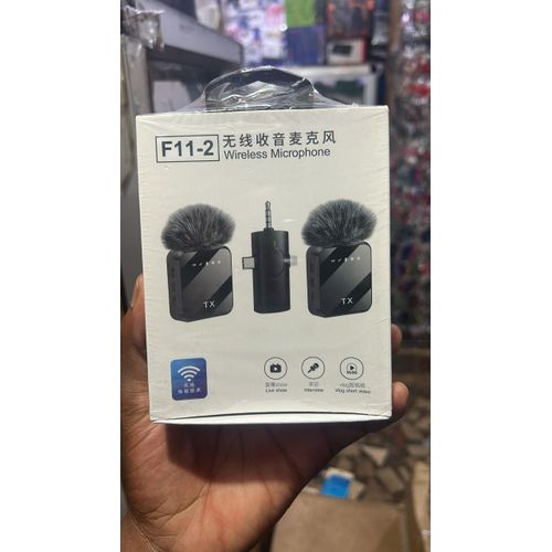 Micro cravate sans fil F11-2 original, microphone cravate appareil à deux microphones compatibles avec Android et iOS