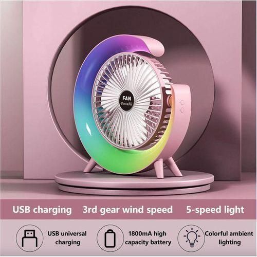Ventilateur de bureau portable coloré avec lumière LED