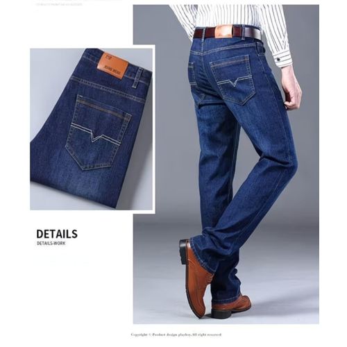 Jeans Homme Coupe Droite Stretch Taille Haute Bleu Taille 32 Longueur 125 cm