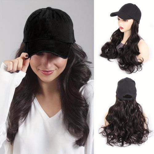Casquette de baseball avec extensions de cheveux pour femmes, perruques à cheveux longs raides et ajustables dans un chapeau pour filles