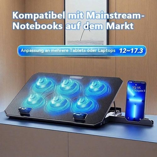 Base de Ventilateur de Refroidissement pour Ordinateur Portable avec 6 Ventilateurs de Refroidissement et Support Téléphone