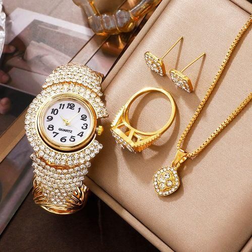 Montres de luxe strass montre élégante pour femme montre à quartz pour fille ensemble de bijoux pour dames