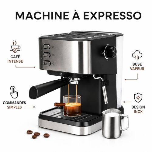 Machine à café expresso semi-automatique 20 bars avec mousseur à lait – 1,6 L