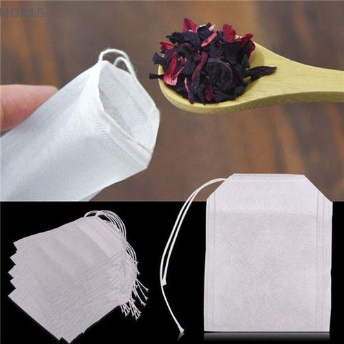 Lot de 100 sachets de thé vides avec cordon, en papier filtre thermosoudable, pour thé en vrac ou tisane (5 x 7 cm)