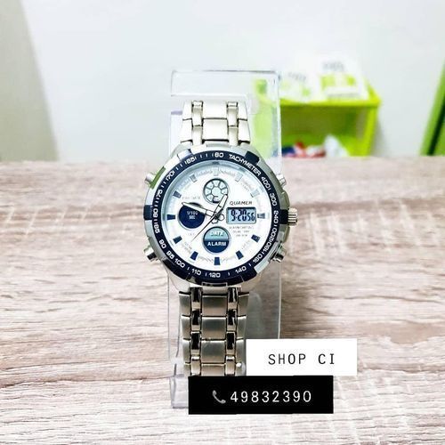 Montre Dual Chrono Analogique Et Numérique - Argent Fond Blanc