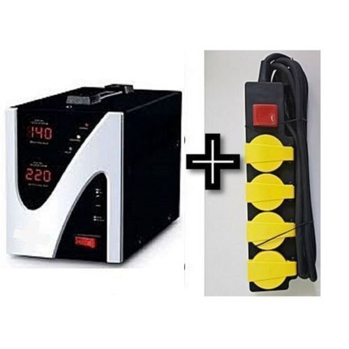 Stabilisateur 2000W Voltplus + Rallonge 4 Prises - Noir