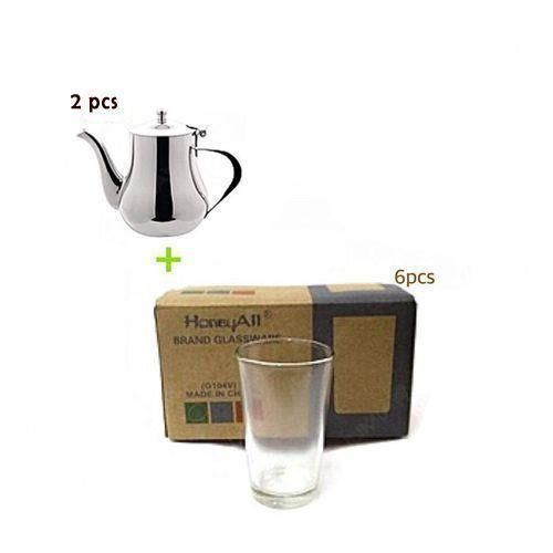 Lot de 2 Théière + 6 Verre De Thé - Argent