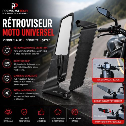 Paire de Rétroviseurs Moto Universels - Rétroviseurs de Guidon Ajustables Rotation 180° Style Moderne et Discret - Noir