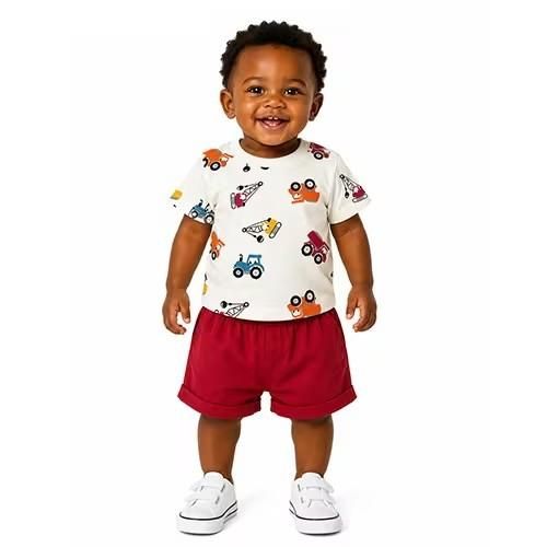 Ensemble Coton garçon – motif Voitures (6 à 18 mois) - Rouge