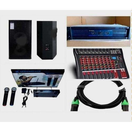 Système de sonorisation complet, enceinte colonne, amplificateur, table de mixage 8 canaux, microphone à main, bobines de câble pour haut-parleur
