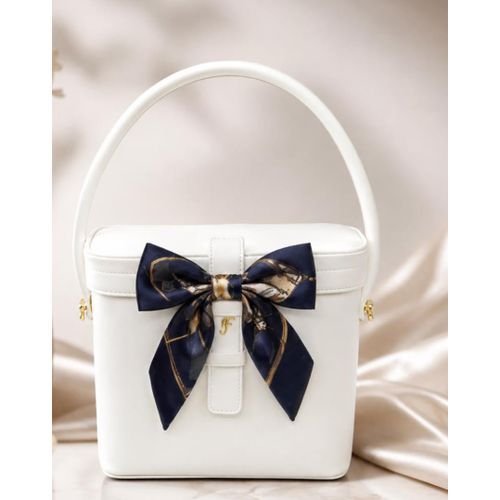 Sac à Main Seau avec Anse et Nœud Décoratif en Similicuir Élégant et Raffiné -Blanc.