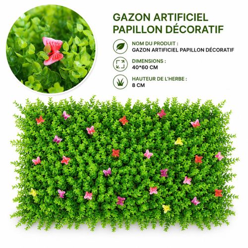 Feuillage Artificiel Décoratif avec Papillons – Panneau 40 × 60 cm, Hauteur 8 cm