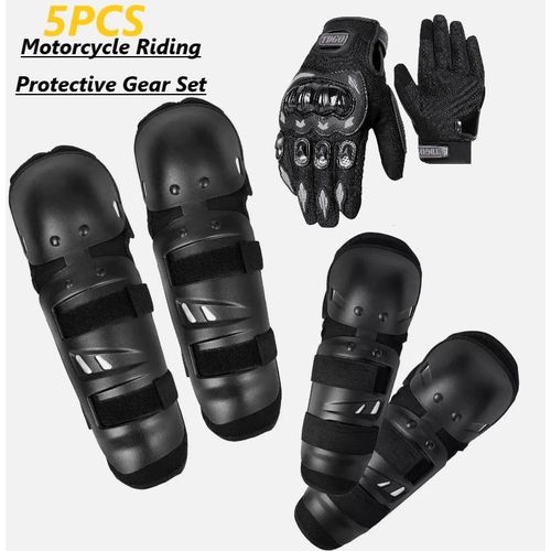 5 pièces genouillères protectrices, protections de course automobile avec gants vêtements gants moto pleins doigts gants antidérapants vêtements gants d'entraînement tactiques, protecteur de coude et genou pour courses de moto