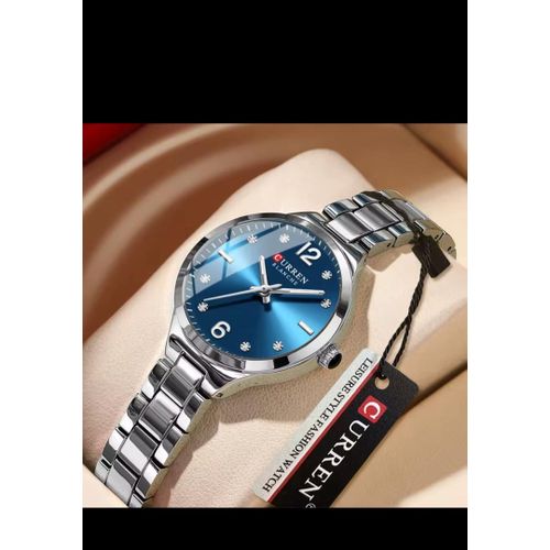 Montre dame Argent fond bleu