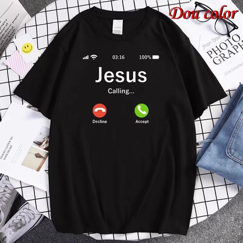 T-shirt épais pour hommes Dou-color Style Jesus Calling - Noir