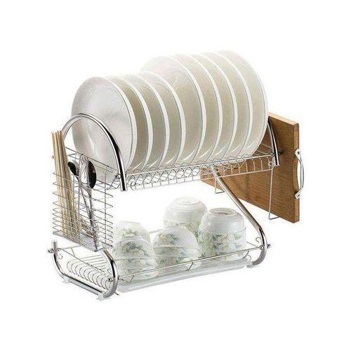 Agréable égouttoir De Cuisine Chromé à 2 Niveaux, Avec Porte-gobelet/Porte-Baguettes/Plateau D'égouttage, Porte-Couverts