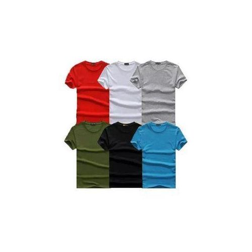 Lot De 5 Tee-shirts En Pur Coton Noir, Blanc, Gris , Vert, Bleu