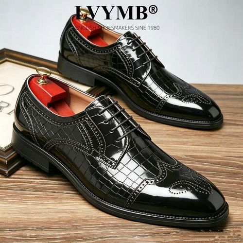 Chaussures Derby Homme en Cuir Premium Motif Crocodile - Chaussures Habillées Luxe pour Bureau, Mariage et Cérémonie - Noir