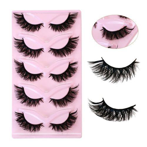 5 Paires de Faux Cils 3D Œil de Chat - Édition Plateau Rose, Regard Glamour Extensible et Réutilisables