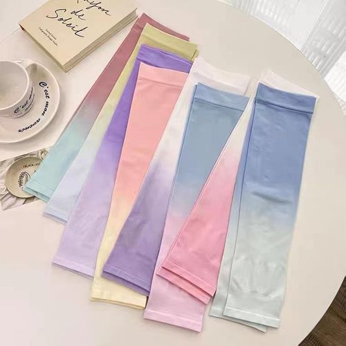GUUO Manchons de compression à dégradé, manchons en soie glacée rafraîchissants anti-UV et anti-poussière – Dégradé rose-bleu (du poignet au bras), accessoire tendance pour voyages et sports.