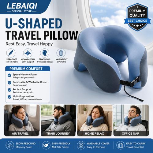Oreiller cervical à mémoire de forme, oreiller ergonomique pour la sieste, coussin appui-tête – Double usage (chambre d'étudiant et voyage) – Bleu
