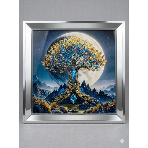 Tableau Décoratif 3D Premium – Arbre de Vie Lumineux & Cristaux Bleus