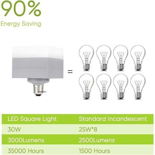 Ampoules LED Haofy, ampoules carrées 30 W (équivalent 150-200 W), lampe à vis E26/E27 3000 lm, 6500 K pour garage, sous-sol, usine, maison, intérieur, extérieur, plafonnier (blanc froid)