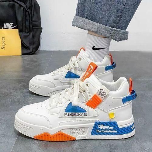 Chaussures montantes respirantes pour hommes, chaussures blanches à la mode et polyvalentes