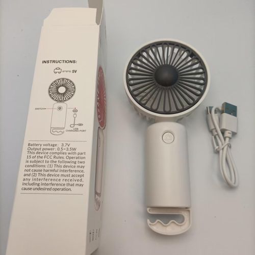 Mini ventilateur portable Rechargeable - Ventilateur de bureau rechargeable blanc à 3 vitesses avec crochet de suspension et voyant LED, ventilateur d'été léger pour le bureau, les voyages et l'extérieur