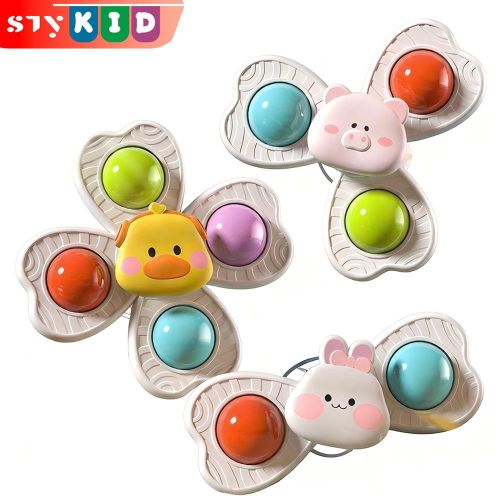 Jeu de hochet rotatif 3 pièces 2-en-1 ventouse Spinner Toy pour les tout-petits