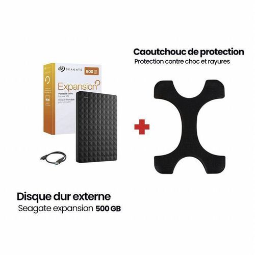 SEAGATE-DISQUE DUR EXTERNE PORTABLE-SEAGATE EXPANSION 500Go – PROTECTION RENFORCÉE + CAOUTCHOUC ANTICHOC