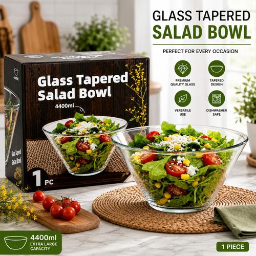 Saladier en Verre 4400 ml Grande Capacité – Bol à Salade Transparent Premium, Design Évasé, Compatible Lave-Vaisselle, Idéal pour Salades, Fruits, Pâtes, Popcorn et Réceptions