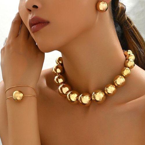 Ensemble de bijoux pour femmes Gold Ball: Collier, bracelet, boucles d'oreilles