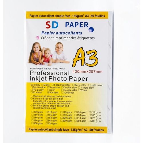 Papier photo autocollant A3 paquet de 50 feuilles