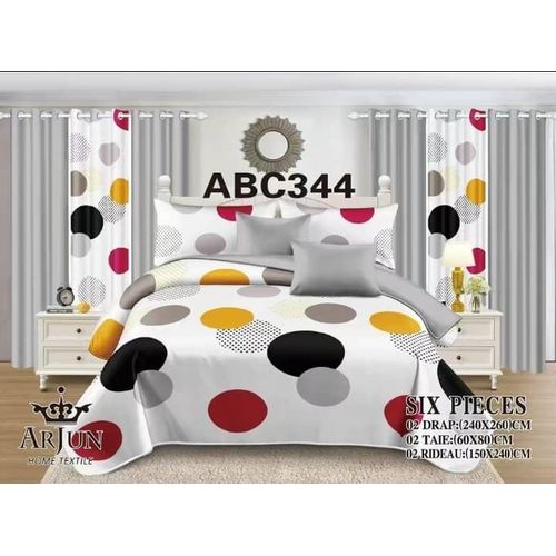ARJUN Draps De Lit 3 Places, 2 Draps, 2 Taies 2 Rideaux