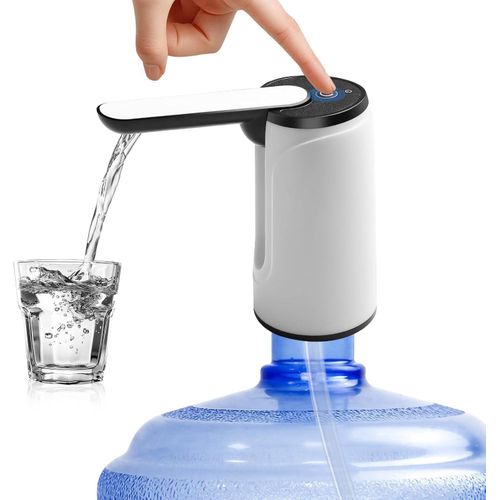 Distributeur d'eau pliable pour bouteille de 5 gallons, pompe à eau pour 5 gallons, distributeur d'eau électrique portable pour bouteille de gallon avec interrupteur - Blanc