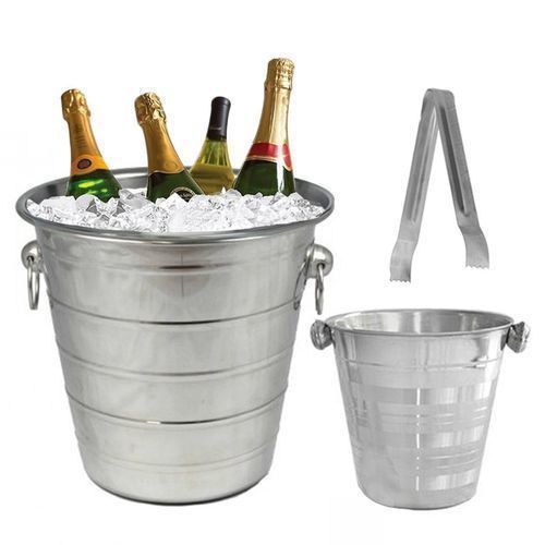 2 Seaux à Vin Avec Pince - Argent
